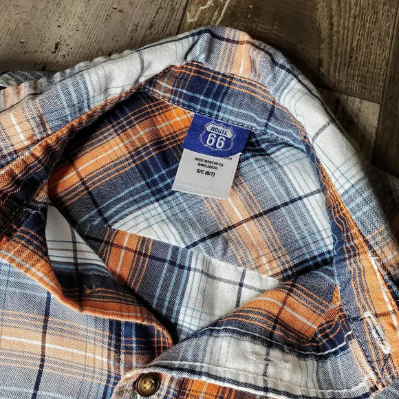 Route 66 Boys Plaid Button Down Shirt Blue Orange White Size Small 6/7 NWOT - Picture 3 of 15